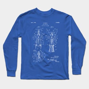 Cork Screw Patent - Wine Art - Blueprint Long Sleeve T-Shirt